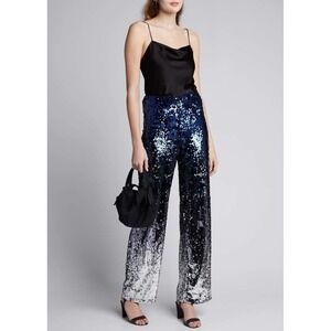 Alice + Olivia Elba Sequin Ombre Pants Blue Silver High Rise Trousers Sz M